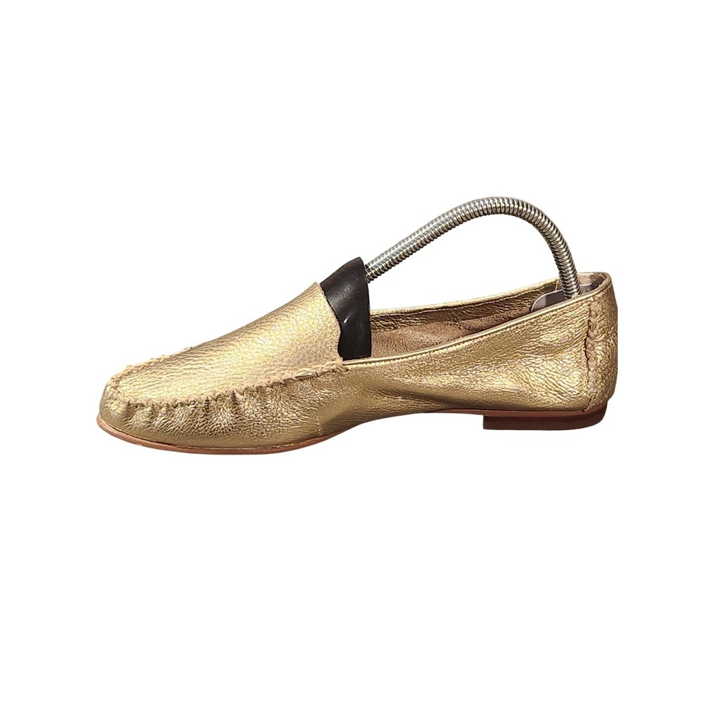 Marc Fisher Shoes Womens 8.5 Gold Leather Penguin Moccasin Flat Slip On Loafer